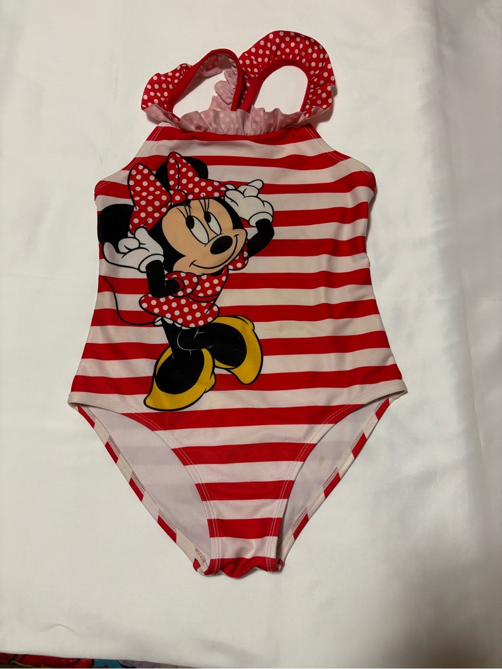 Disney Red and White Striped Minnie Mouse One-Piece Swimsuit